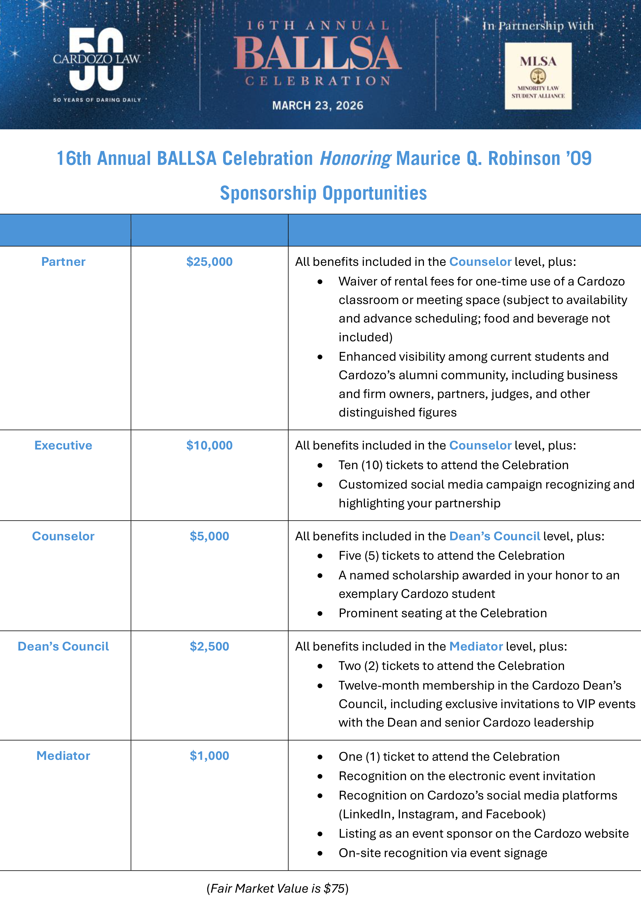 BALLSA Sponsorship opportunities