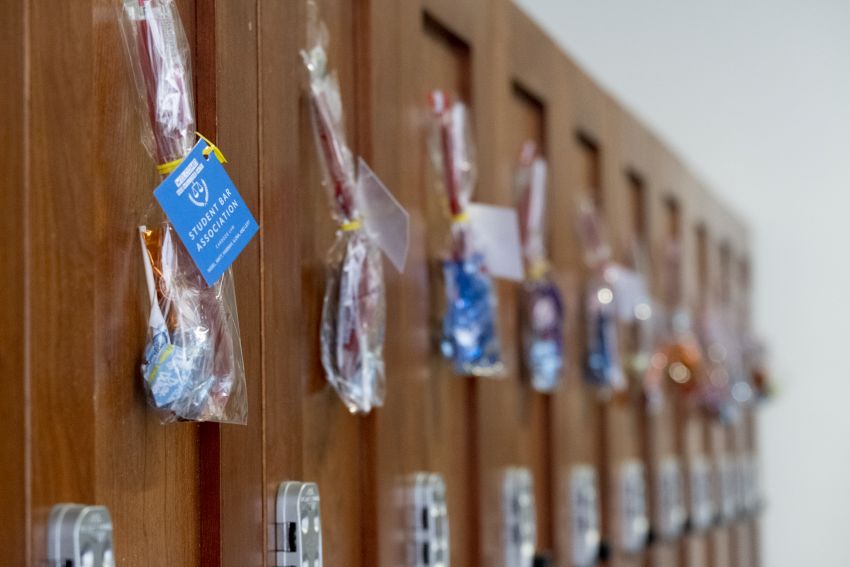 Gift bags on lockers for orientation