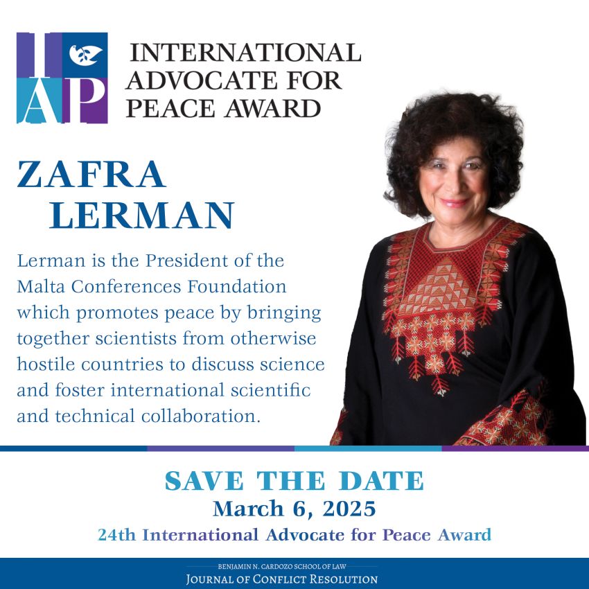 Scientist Zafra Lerman To Receive Cardozo’s 24th Annual International Advocate for Peace Award in March 